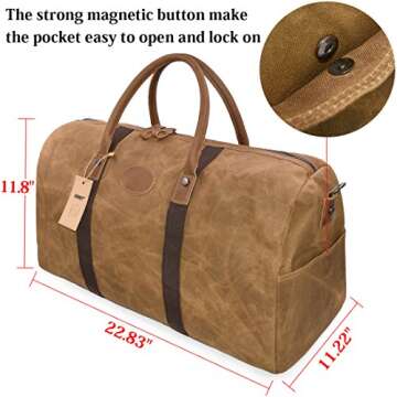Travel Duffel Bag Waterproof Canvas Overnight Bag Leather Weekend Oversized Carryon Handbag Brown