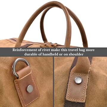 Travel Duffel Bag Waterproof Canvas Overnight Bag Leather Weekend Oversized Carryon Handbag Brown