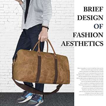Travel Duffel Bag Waterproof Canvas Overnight Bag Leather Weekend Oversized Carryon Handbag Brown