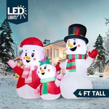 JOYIN Christmas Inflatables Snowman Family with LED Lights - 4ft Blow Up Decoration