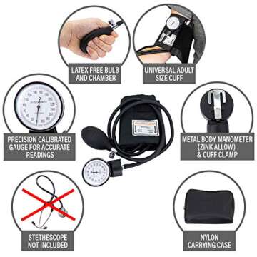 LINE2design 58730-BK Manual Blood Pressure Cuff - Adult Large Medical Deluxe Aneroid Sphygmomanometer - Nurses Manual BP Cuff Monitor with Durable Carrying case – Black