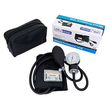 LINE2design 58730-BK Manual Blood Pressure Cuff - Adult Large Medical Deluxe Aneroid Sphygmomanometer - Nurses Manual BP Cuff Monitor with Durable Carrying case – Black