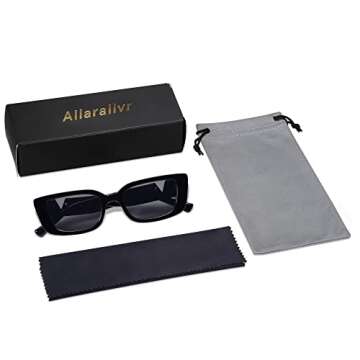 Allarallvr Rectangle Cat Eye Thin Sunglasses for Women 90s Retro Trendy Y2K Aesthetic Vintage Square Small Shades AR82037(Black)