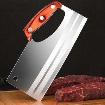 Meat Cleaver,Cleaver Knife, Chinese Style Kitchen Stainless Steel Cutting Meat Knife Special Super S...