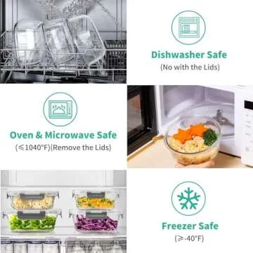 34pcs Glass Food Storage Containers with Lids Set, Airtight Glass Meal Prep Containers (17 Containers & 17 Lids), Leak Proof Lunch Containers BPA-Free, Microwave, Oven, Freezer, Dishwasher Safe-Grey