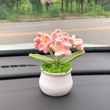 Joekaran Crochet Flowers Cute Potted Flower, Gift for Birthday, Teacher’s Day, Graduation, Anniversary, Christmas, Valentines, Decor for Car Dashboard,Home Office Decoration (Pink Gradient Myosotis)