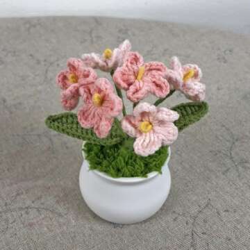 Joekaran Crochet Flowers Cute Potted Flower, Gift for Birthday, Teacher’s Day, Graduation, Anniversary, Christmas, Valentines, Decor for Car Dashboard,Home Office Decoration (Pink Gradient Myosotis)