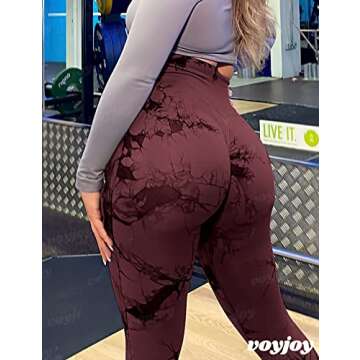VOYJOY Seamless Leggings for Women High Waist Yoga Pants Scrunch Butt Lifting Elastic Tights Red Brown