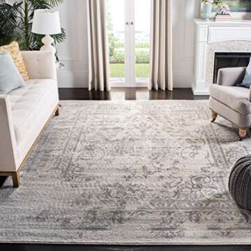 SAFAVIEH Adirondack Collection Area Rug - 9' x 12', Ivory & Silver, Oriental Distressed Design, Non-...