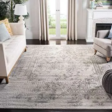 SAFAVIEH Adirondack Collection Area Rug - 9' x 12', Ivory & Silver, Oriental Distressed Design, Non-...