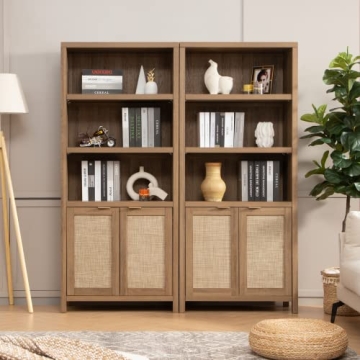 SICOTAS 5-Tier Boho Style Bookcase with Doors