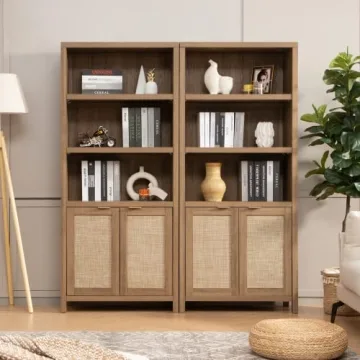 SICOTAS 5-Tier Boho Style Bookcase with Doors