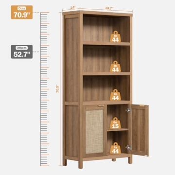 SICOTAS 5-Tier Boho Style Bookcase with Doors