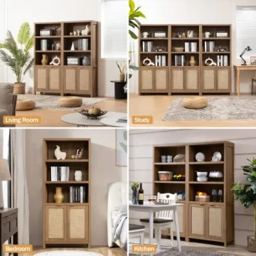 SICOTAS 5-Tier Boho Style Bookcase with Doors