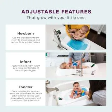 4moms Cleanwater Tub, 3-in-1 Grow-with-Me Baby Bathtub with Digital Thermometer for Newborns to Toddler