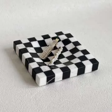 StonePlus Black and White Marble Jewelry Dish for Elegant Storage