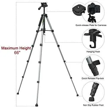 Endurax 66 Tripod for Camera and Phone Camera Tripod Stand with Quick Release Plate Compatible with iPhone Nikon Canon DSLR Heavy Duty and Sturdy Grey
