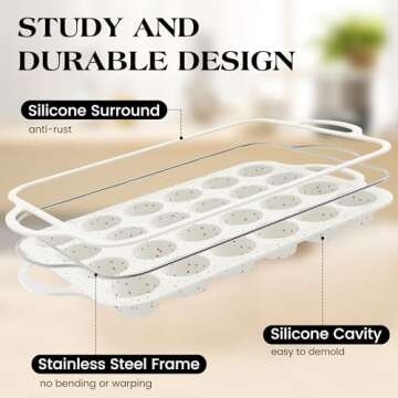 AOTASO 1 Pc Silicone Muffin Pans For Baking Mini Nonstick Cupcake Pan 24 Cups Silicone Cupcake Molds With Metal Reinforced Frame Bpa Free (Cream)