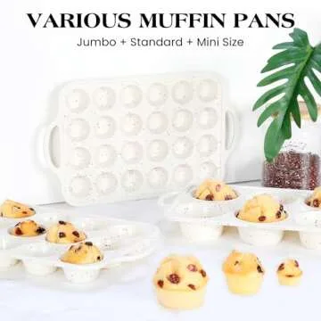 AOTASO 1 Pc Silicone Muffin Pans For Baking Mini Nonstick Cupcake Pan 24 Cups Silicone Cupcake Molds With Metal Reinforced Frame Bpa Free (Cream)