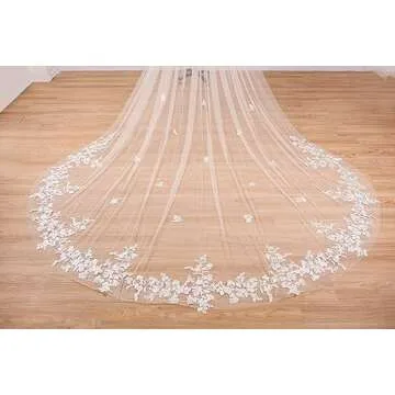 EllieHouse Women's 1 Tier Cathedral Flower Lace Ivory Wedding Bridal Veil With Metal Comb L95IV