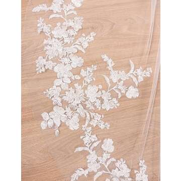 EllieHouse Women's 1 Tier Cathedral Flower Lace Ivory Wedding Bridal Veil With Metal Comb L95IV