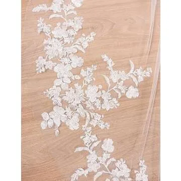 EllieHouse Women's 1 Tier Cathedral Flower Lace Ivory Wedding Bridal Veil With Metal Comb L95IV