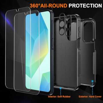 Ezanmull for Samsung Galaxy A16 5G Phone Case, [15 FT Military Grade Drop Protection] [Glass Screen ...