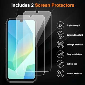 Ezanmull for Samsung Galaxy A16 5G Phone Case, [15 FT Military Grade Drop Protection] [Glass Screen Protector + Camera Lens Protector] Non-Slip Shockproof Case for Samsung Galaxy A16 5G (Black)