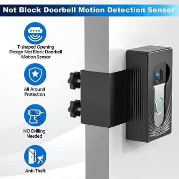Wireless Video Doorbell Mount for Ring/Blink/Eufy, Compatible with Ring 4/3/2/1, No Drill Anti Theft Camera Mount, Camera Holder with Double Screw Fixing, Black (Not Include Doorbell)