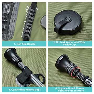 Sportneer Camping Shower Bag, Solar Heating Portable Shower Bag 20L/5 Gallon Camp Shower Removable Hose & Switchable Shower Head Hot Water 45°C for Outdoor Traveling Hiking Beach Swimming (Army Green)