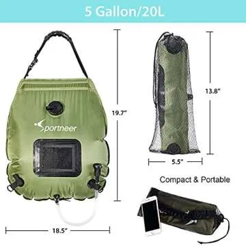 Sportneer Camping Shower Bag, Solar Heating Portable Shower Bag 20L/5 Gallon Camp Shower Removable Hose & Switchable Shower Head Hot Water 45°C for Outdoor Traveling Hiking Beach Swimming (Army Green)