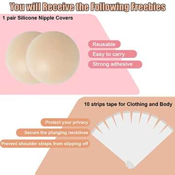 FJYQOP Boob Tape, Breast Lift Tape Athletic Body Tape for Lift & Push up with 2 Pcs Reusable Nipple Cover Breathable Chest Support Boobytape Invisible Adhesive Bra Alternative for All Cup and Clothing