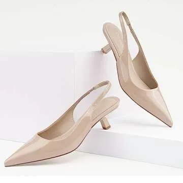 JENN ARDOR Nude Kitten Heels Comfortable Slingback Pumps