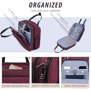VANKEAN Carry On Underseat 16-inch Multi-functional Underseater Lightweight Overnight Suitcase with Wheels, Roller Case for Men Women Travel Business, Burgundy