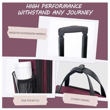 VANKEAN Carry On Underseat 16-inch Multi-functional Underseater Lightweight Overnight Suitcase with Wheels, Roller Case for Men Women Travel Business, Burgundy