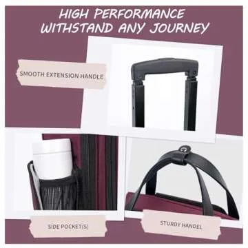 VANKEAN Carry On Underseat 16-inch Multi-functional Underseater Lightweight Overnight Suitcase with Wheels, Roller Case for Men Women Travel Business, Burgundy