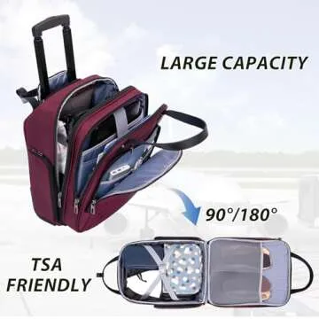 VANKEAN Carry On Underseat 16-inch Multi-functional Underseater Lightweight Overnight Suitcase with Wheels, Roller Case for Men Women Travel Business, Burgundy