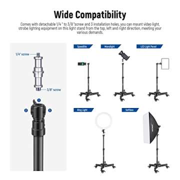NEEWER Heavy Duty Light Stand with Casters, 2.4ft Max Height Foldable Tripod Stand for Low-Angle/Tab...