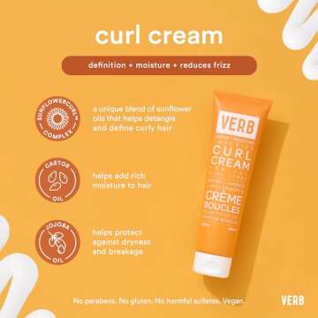 VERB Curl Cream – Vegan Curl Styling Cream – Lightweight Leave In Curl Defining Cream – Anti-Frizz Curl Cream Provides Shape, Softness and Hold – Paraben Free, Sulfate Free Curl Styler, 5.3 fl oz