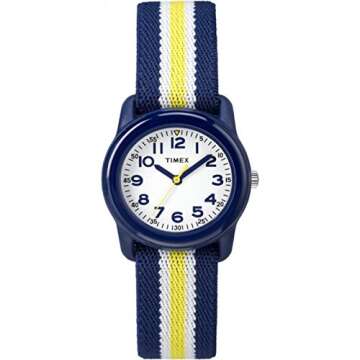 Timex TIME Machines 29mm Blue/Yellow Stripe Elastic Fabric Kids Watch