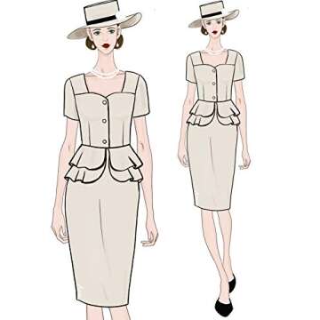 AISIZE Women's 1940s Vintage Button Sweetheart Peplum Bodycon Cocktail Dress Small Beige
