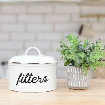 AuldHome Coffee Filter Holder Stylish Enamel Storage