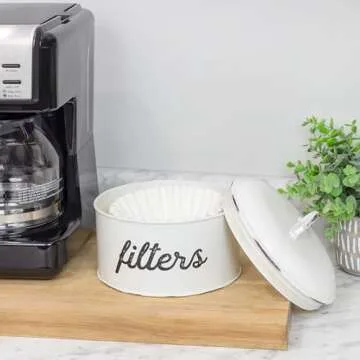 AuldHome Coffee Filter Holder Stylish Enamel Storage