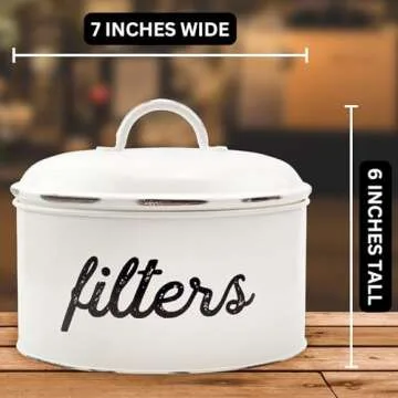 AuldHome Coffee Filter Holder Stylish Enamel Storage