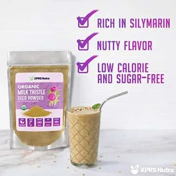 XPRS Nutra Organic Milk Thistle Seed Powder - Premium Milk Thistle Powder Rich in Silymarin and Antioxidants - Milk Thistle Seeds Support Liver Health - Vegan Friendly Milk Thistle Organic (8 Ounce)