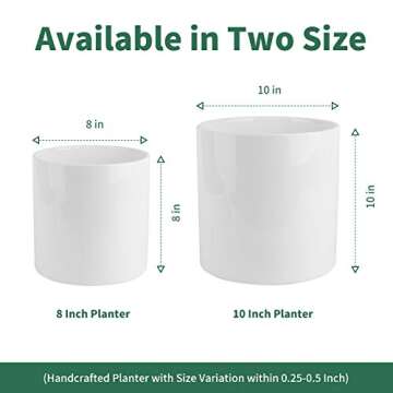 8 Inch Glazed Ceramic Indoor Planter Pot - Modern Large Cylinder Container with Watering Drainage Rubber Plug - Fits Succulents, Flowers or Bonsai Shiny White