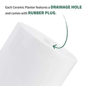 8 Inch Glazed Ceramic Indoor Planter Pot - Modern Large Cylinder Container with Watering Drainage Rubber Plug - Fits Succulents, Flowers or Bonsai Shiny White