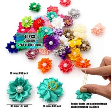 YAKA 40PCS(20Paris) Cute Dog Hair Bows with Rubber Bands Pearls Flowers Topknot Dog Bows Pet Groomin...