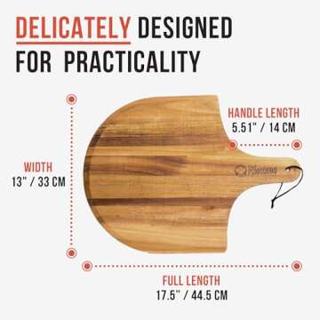 Chef Pomodoro Acacia Wood Pizza Peel, Charcuterie Board Pizza Spatula Paddle for Baking Homemade Pizza and Bread - Oven or Grill Use - POMODORO