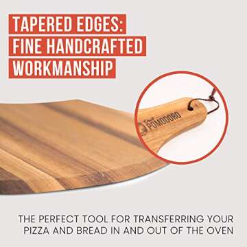 Chef Pomodoro Acacia Wood Pizza Peel, Charcuterie Board Pizza Spatula Paddle for Baking Homemade Pizza and Bread - Oven or Grill Use - POMODORO